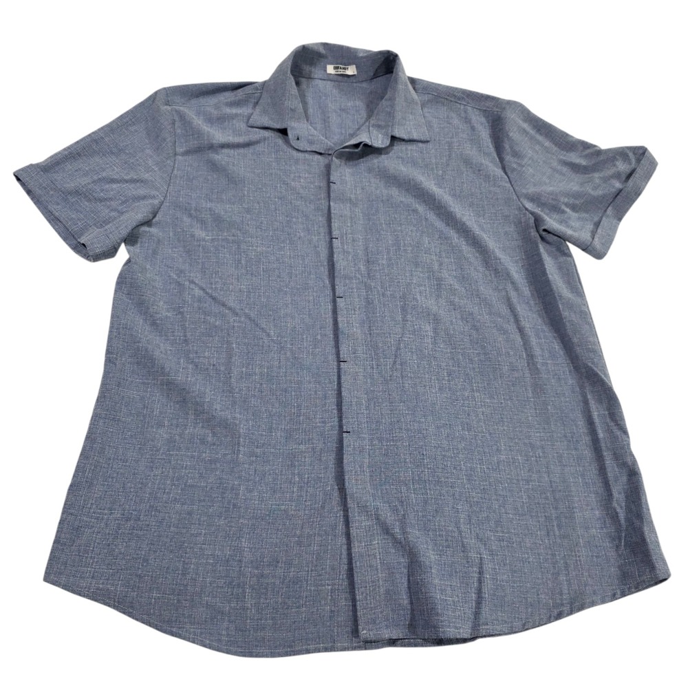 Coofandy Button‎ Up Shirt Mens Blue L Short Sleeve Linen Twill Point Collar Tee